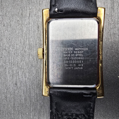 Citizen Tank Watch Men 27mm Black Dial Gold Date Rectangle 1020-S030832 New Batt10