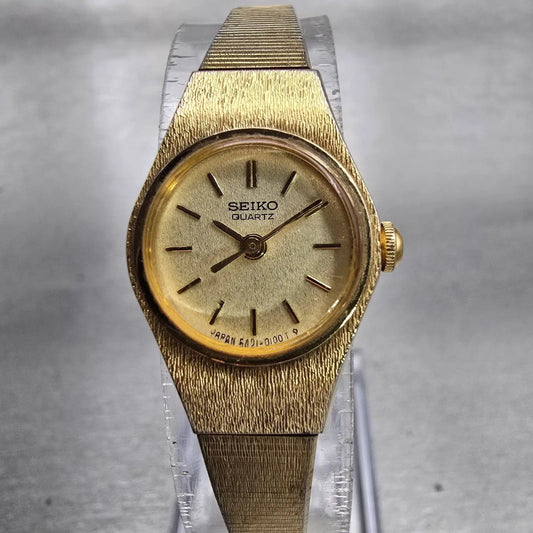 Seiko Watch Women 17mm Champagne Dial Gold Tone Round 5421-0030 New Battery VTG0