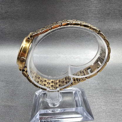 Seiko Watch Women 24mm Gold Dial Gold Tone Date Round 7N82-0071 New Battery6