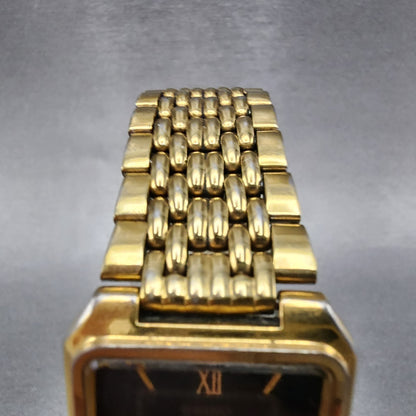 Seiko Tank Watch Men 26mm Black Dial Gold Tone V7015jo9 New Battery4