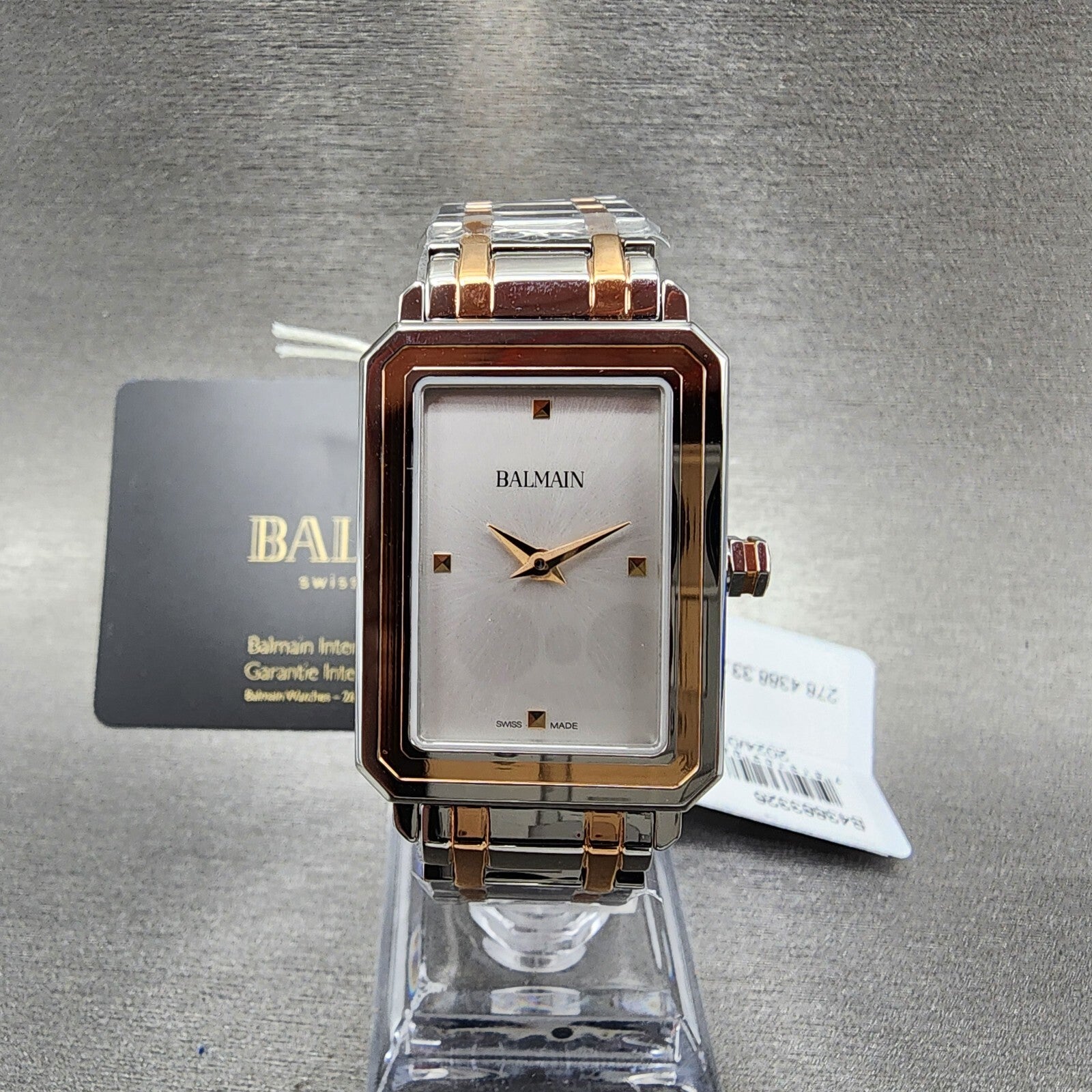 Balmain Beleganza Watch Women 25mm Silve Dial Two Tone Rectangle Rose Gold Tone0