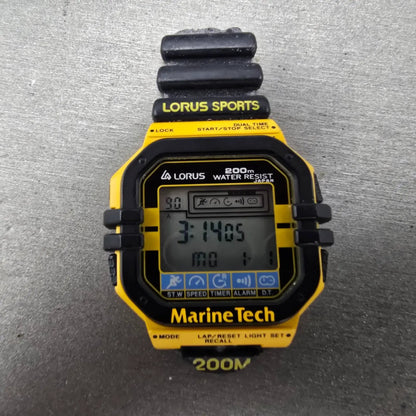 Lorus Marine Tech Watch Men 45mm Black Yellow Digital Alarm Chronograph New Batt0