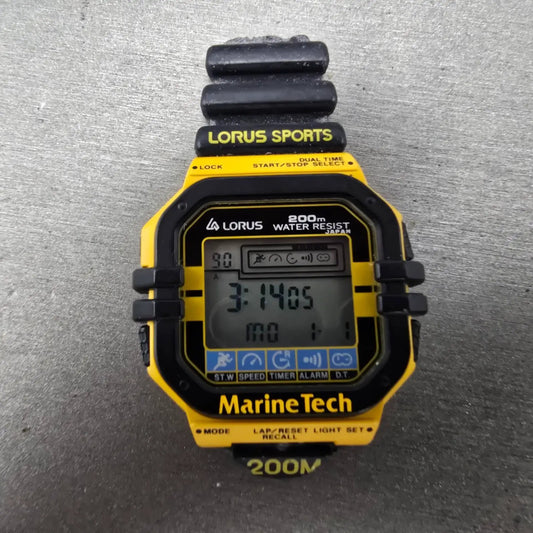 Lorus Marine Tech Watch Men 45mm Black Yellow Digital Alarm Chronograph New Batt0