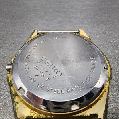 Seiko SQ Watch Men 37mm Black Dial Gold Tone Daydate 7559-6009 PARTS