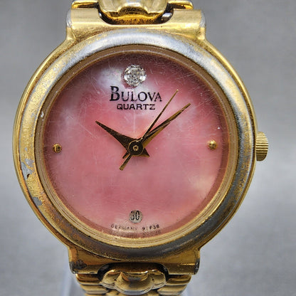 Bulova Diamond Watch Women 24mm MOP Dial Gold Tone Date 57p36 New Battery1