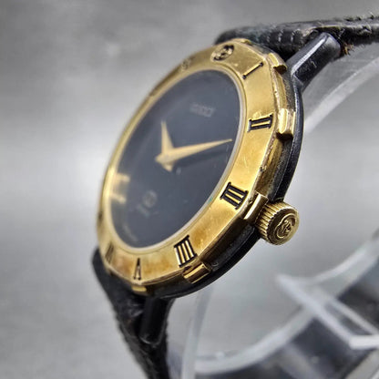 Gucci 3200L Watch Women 26mm Black Dial Black & Gold Tone Round New Battery3