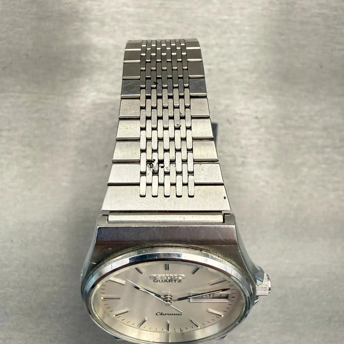 Seiko Chronos Watch Men 34mm Silver Dial Silver Tone Daydate 8123-7090New Batt4