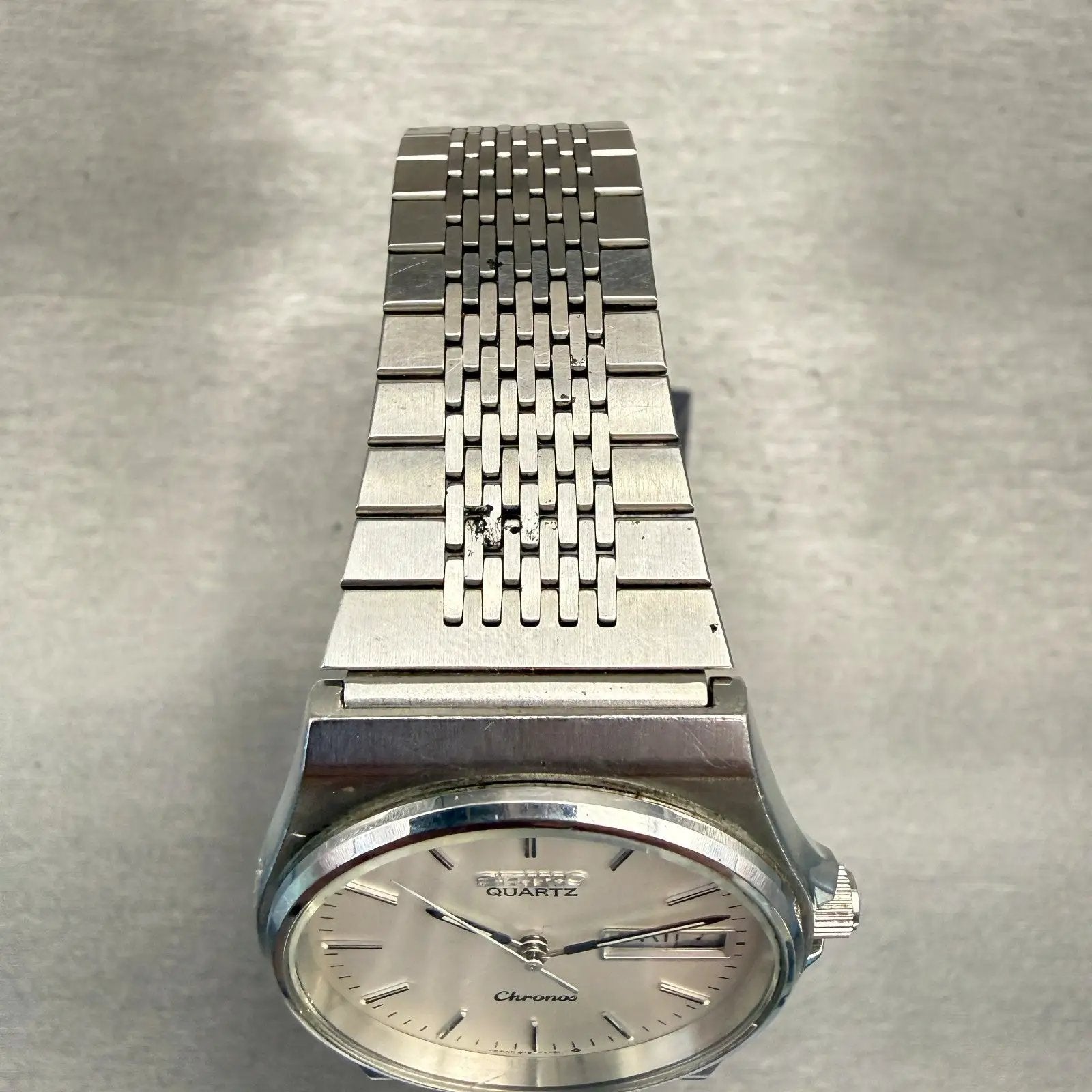 Seiko Chronos Watch Men 34mm Silver Dial Silver Tone Daydate 8123-7090New Batt4
