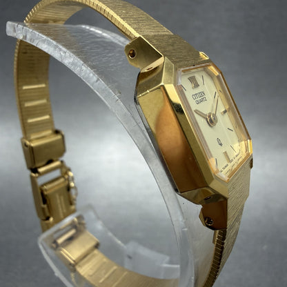 Citizen CQ Watch Women 16mm Cream Dial Gold Tone Octagon 3220-949871 New Batt3