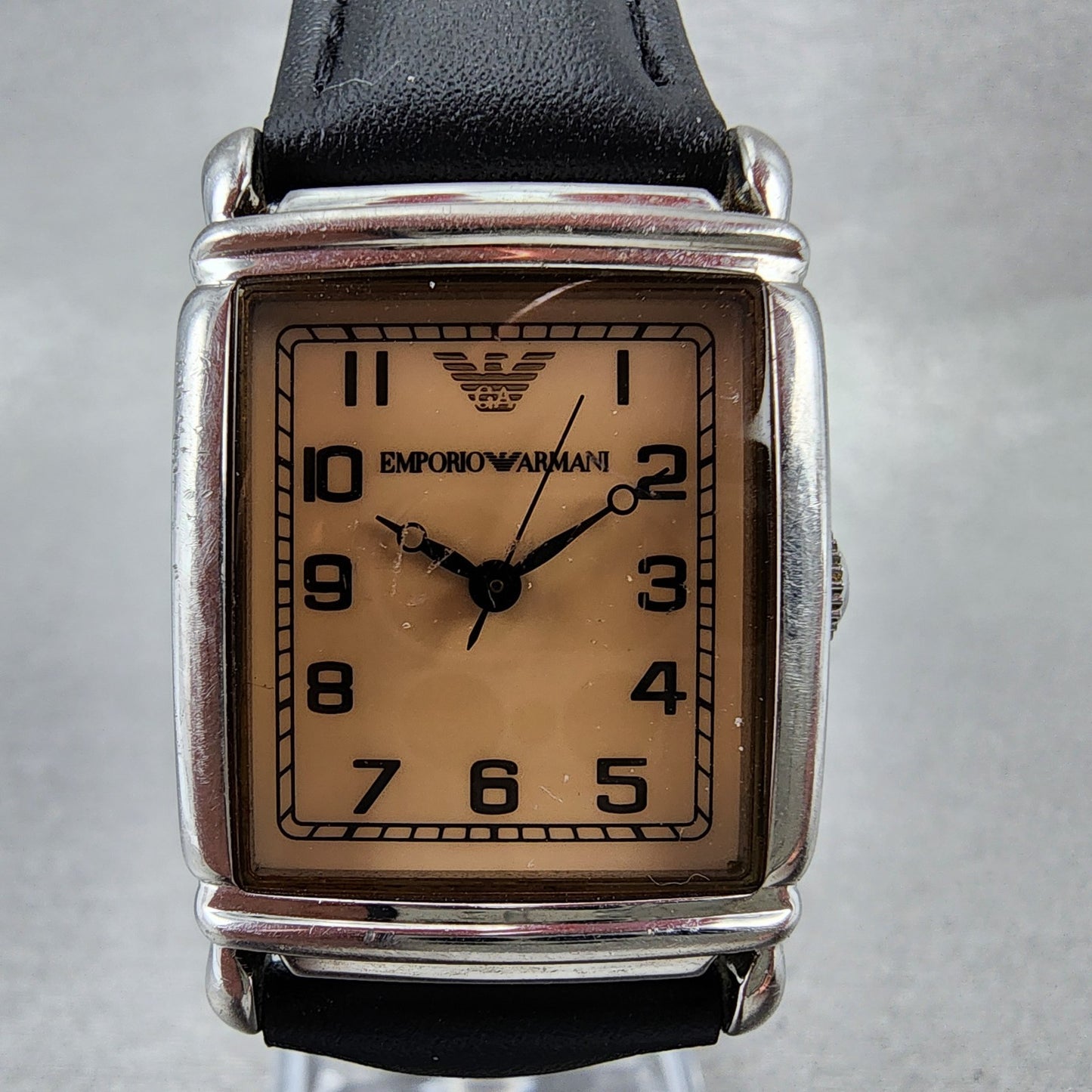 Emporio Armani Tank Watch Women 24mm Cream Dial Steel Rectangle AR0204 New Batt1
