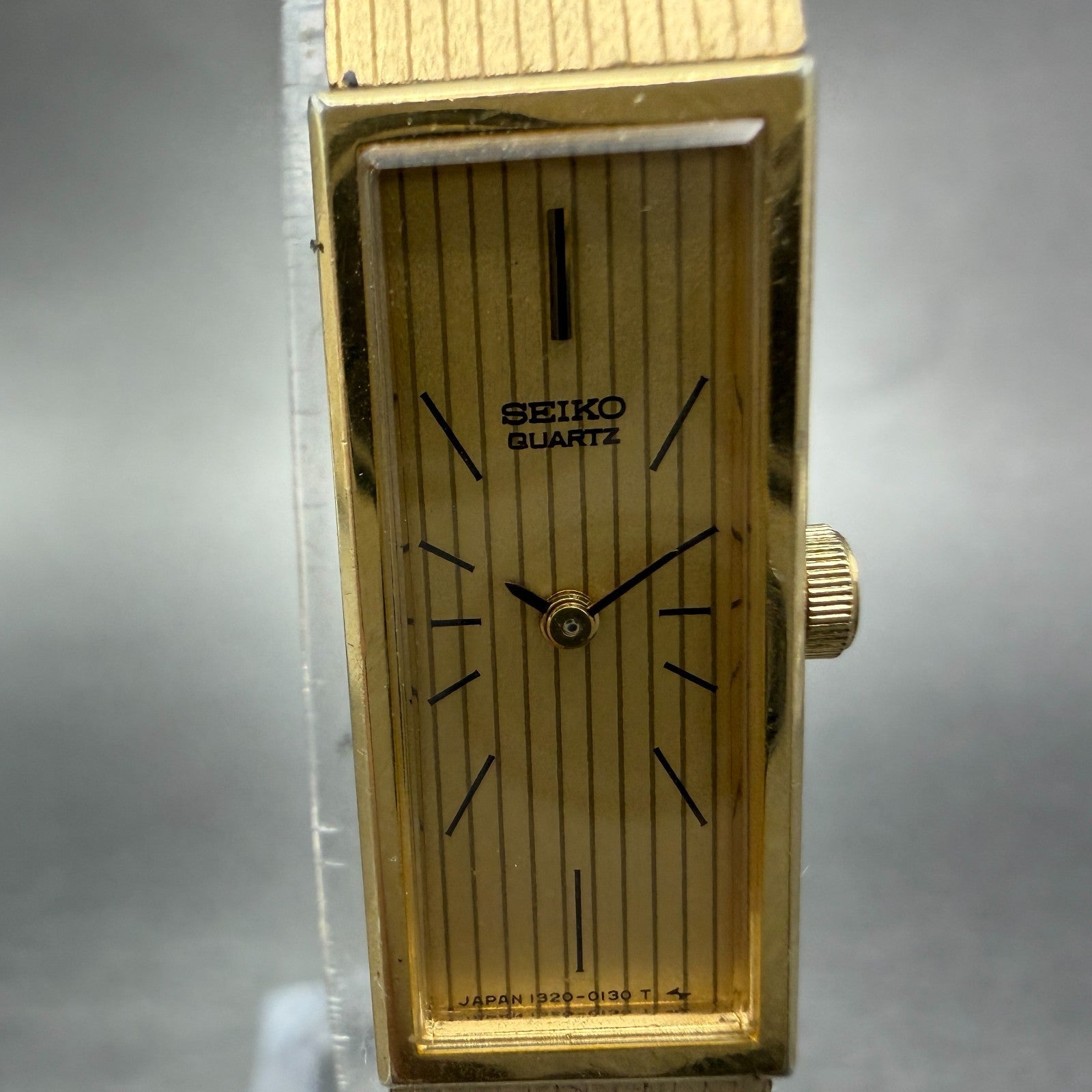 Seiko Tank Watch Women 12mm Champagne Dial Gold Tone Rectangle 1320-5119 New Bat1