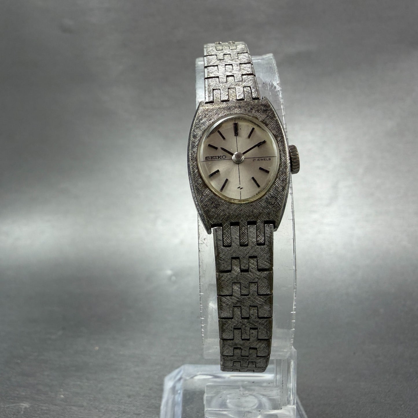 Seiko Watch Women 15mm Silver Dial Silver Tone Rectangle Manual 10-8360 Runs VTG5