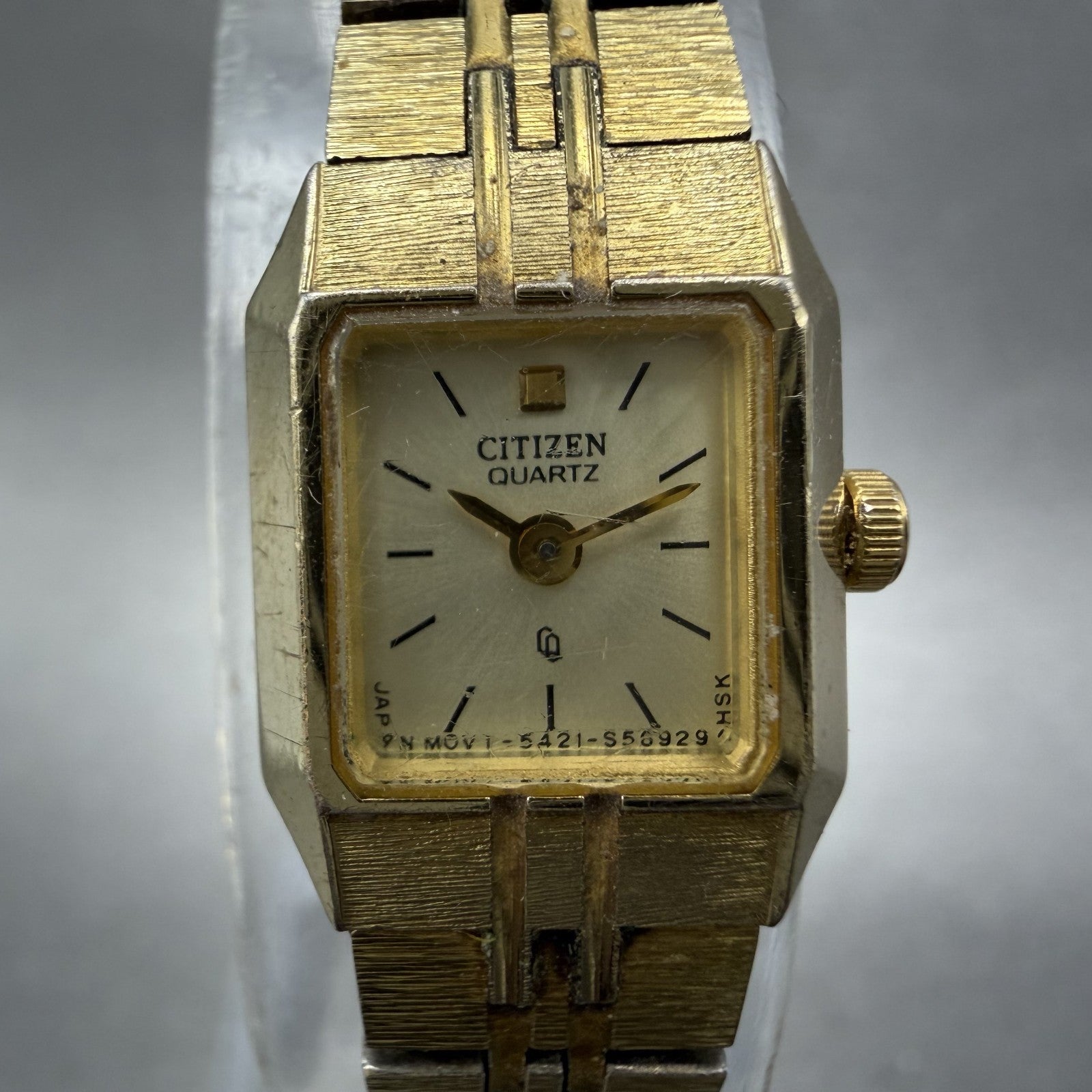 Citizen CQ Tank Watch Women 13mm Champagne Dial Gold Tone Octagon New Battery BA1