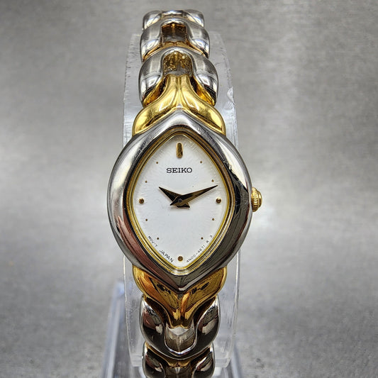 Seiko Watch Women 17mm White Dial Two Tone Oval 4n006581 New Battery0