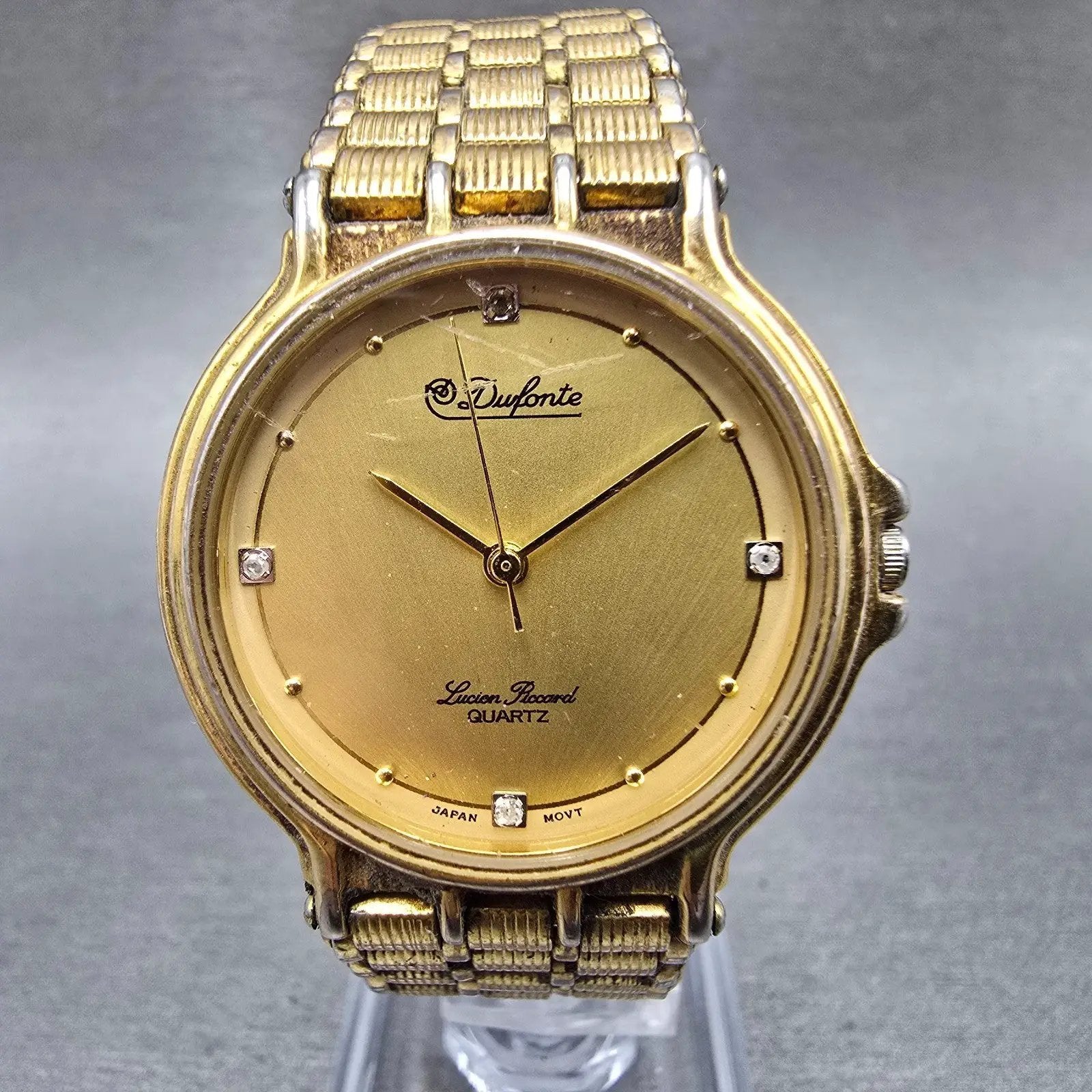 Lucien Piccard Dufonte Watch Men 32mm Gold Dial Gold Tone Round New Battery VTG0