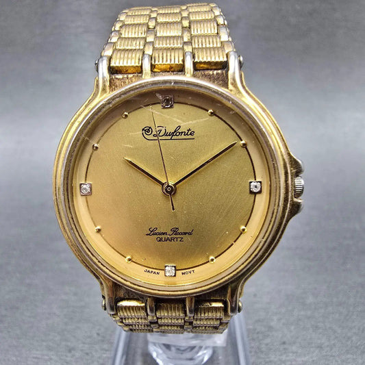 Lucien Piccard Dufonte Watch Men 32mm Gold Dial Gold Tone Round New Battery VTG0