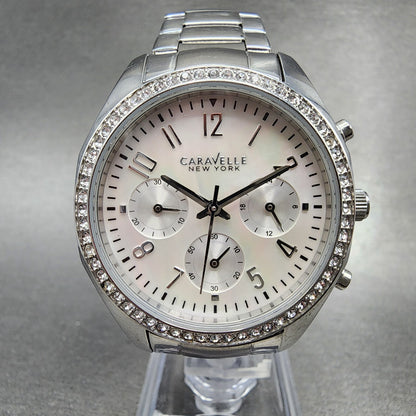 Bulova Caravelle Chronograph Watch Women 37mm MOP Dial Steel Round New Battery0