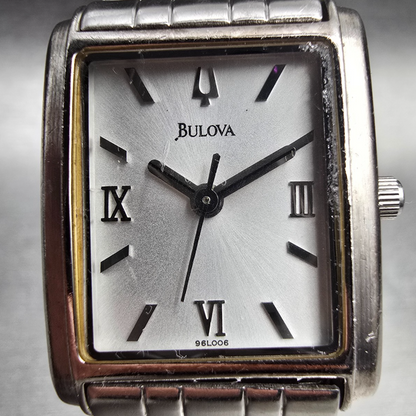 Bulova Tank Watch Women 22mm Silver Dial Silver Tone Rectangle 96L006 New Batt1