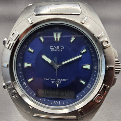 Casio Edifice Watch Men 43mm Blue Dial Silver Tone Daydate Round EFA-106 New Bat1