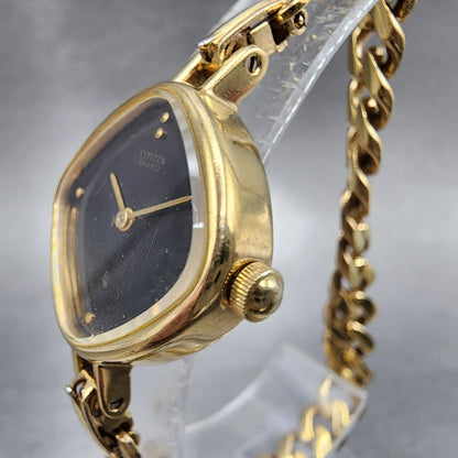 Citizen CQ Watch Women 23mm Black Dial Gold Tone Square 4832256 New Battery4