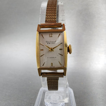 Seiko Femi Laurel Tank Watch Women 16mm White Dial Gold Plated Manual Wind Runs5