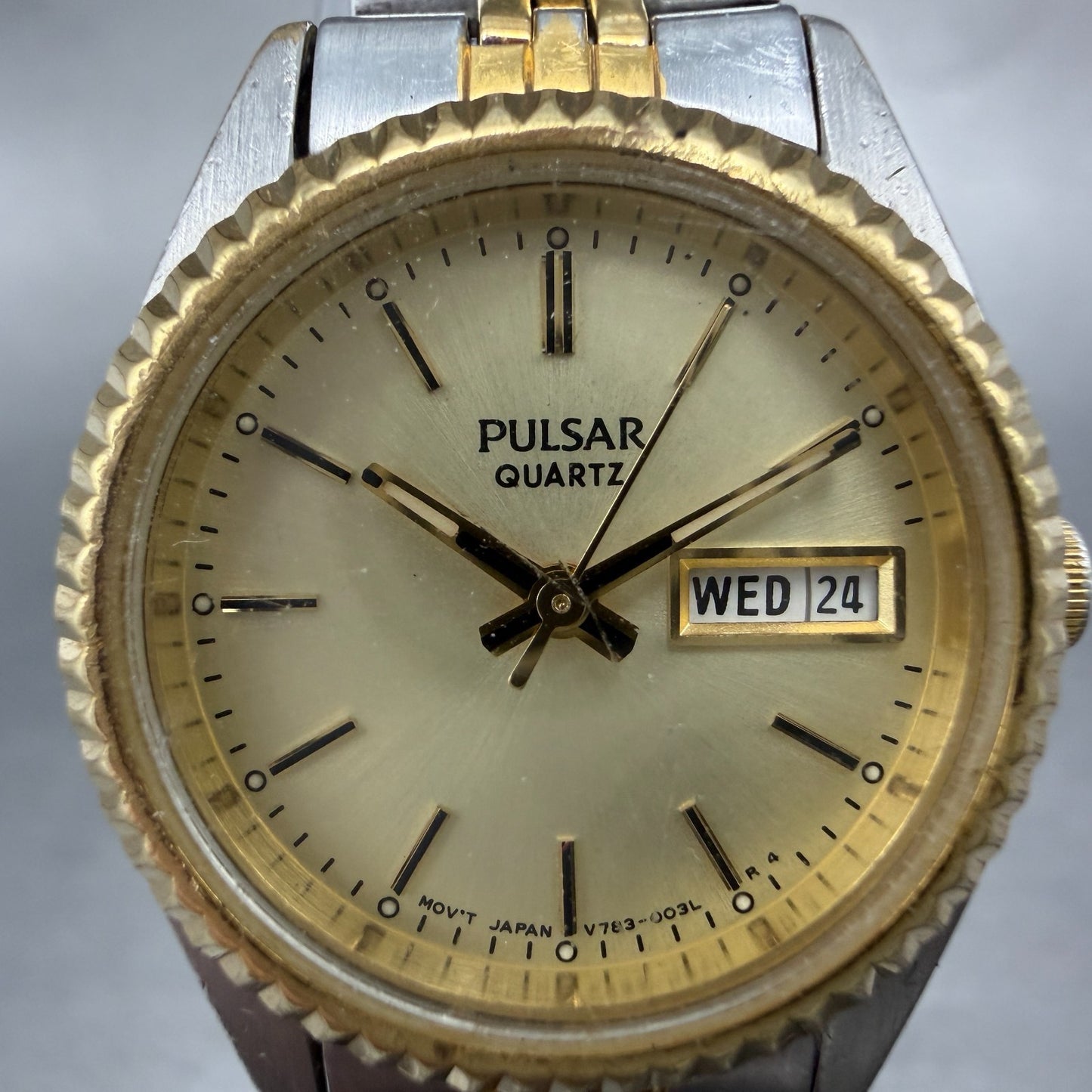 Pulsar Watch Women 24mm Champagne Dial Two Tone Daydate Round V783-0030 New Batt1