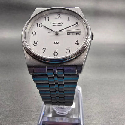 Seiko SQ Watch Men 34mm Silver Dial Silver Tone Daydate Round 6923-7039 New Batt5