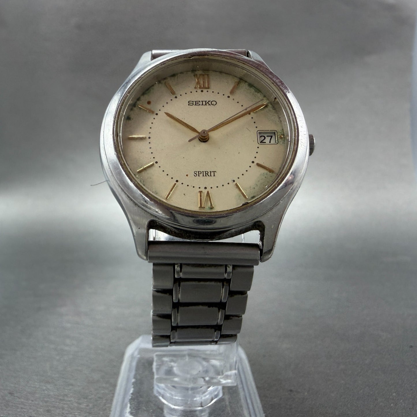 Seiko Spirit Watch Men 34mm Cream Dial Silver Tone Date 7n42-6110 New Battery G56