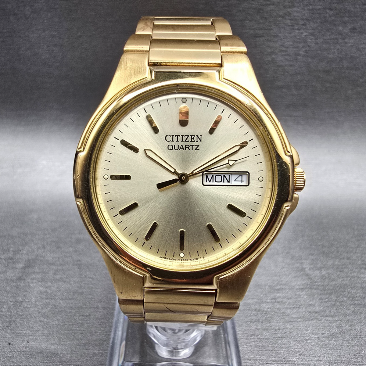 Citizen Watch Men 36mm Champagne Dial Gold Tone Daydate 2500-S99337 New Battery0