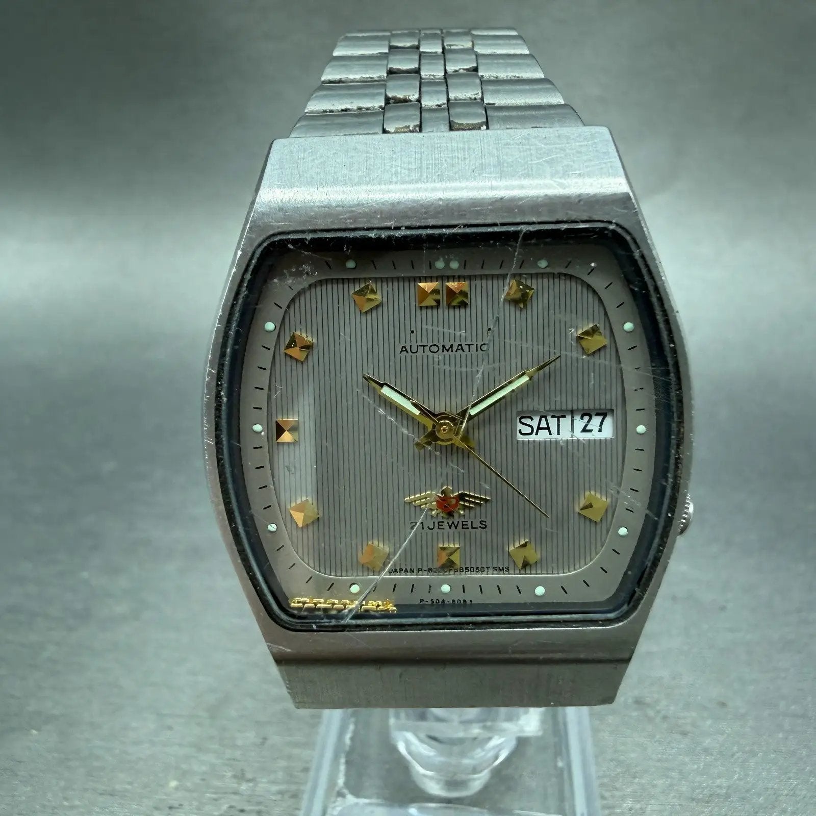Citizen Eagle 7 Automatic Watch Men 34mm Gray Dial Silver Tone Daydate PARTS VTG0
