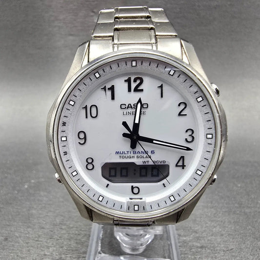 Casio Lineage Watch Men 40mm White Dial Titanium Analog Digital Solar Runs0