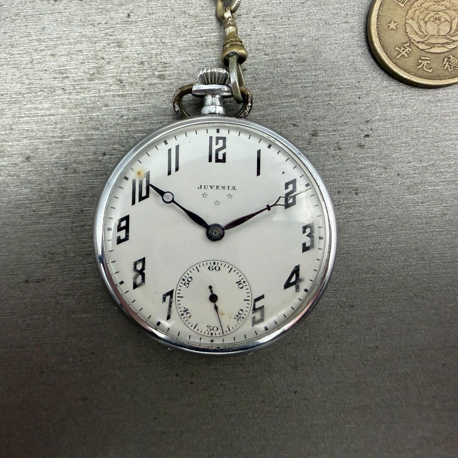 Juvenia Pocket Watch 42mm White Dial Silver TOne PARTS0