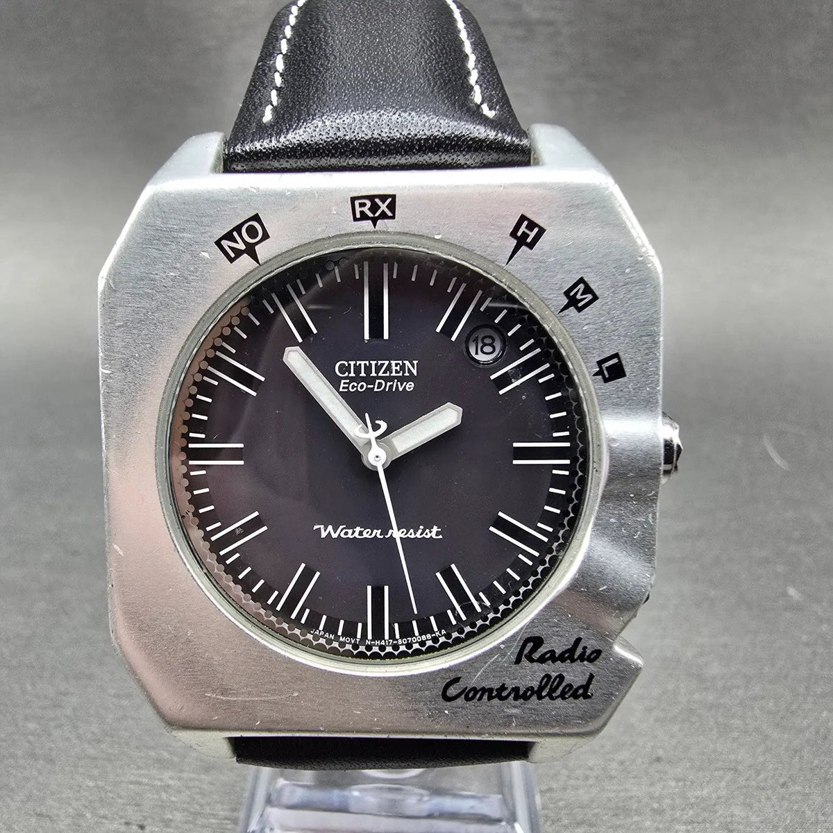 Citizen Eco-Drive Atomic Watch Men 37mm Black Dial Aluminum Date Octagon READ!!!0