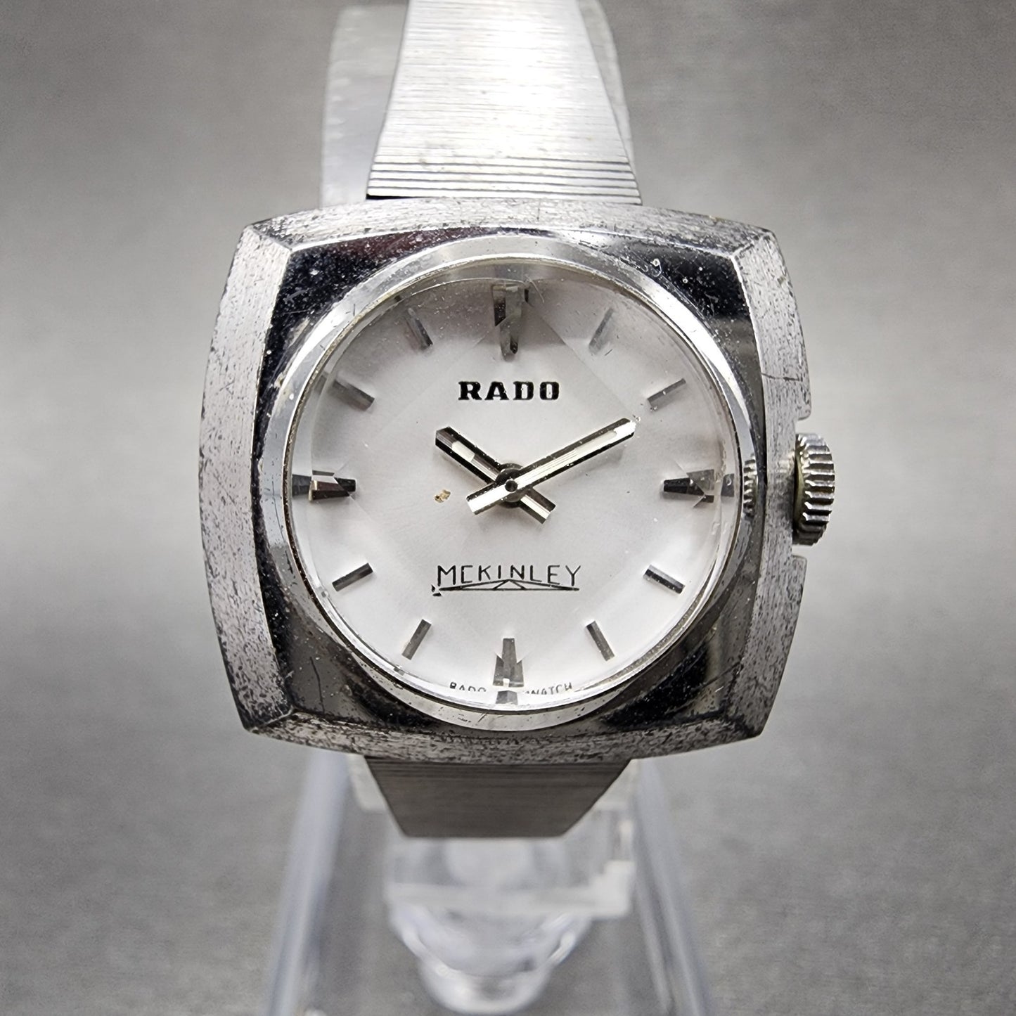 Rado Mckinley Watch Women 25mm White Dial Silver Tone Cushion manual Wind PARTS0