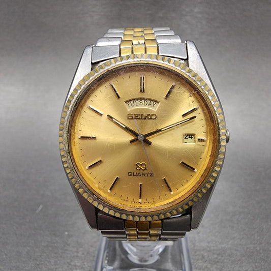 Seiko SQ President Watch Men 37mm Gold Dial Two Tone Daydate 5y23-8a69 New Batt