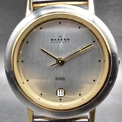 Skagen Watch Women 28mm Silver Dial Two Tone Date Round 16SGS New Battery JP21