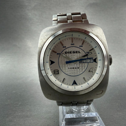 Diesel Watch Men 43mm White Dial Silver Tone Daydate Round DZ-1184 New battery5