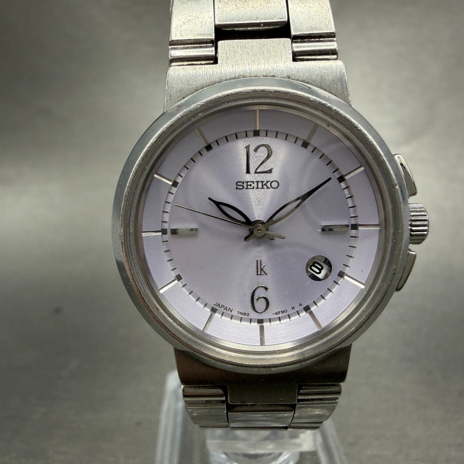 Seiko Lukia Watch Women 29mm Purple Dial Silver Tone Date Round 7N82-6E00 NewBat0