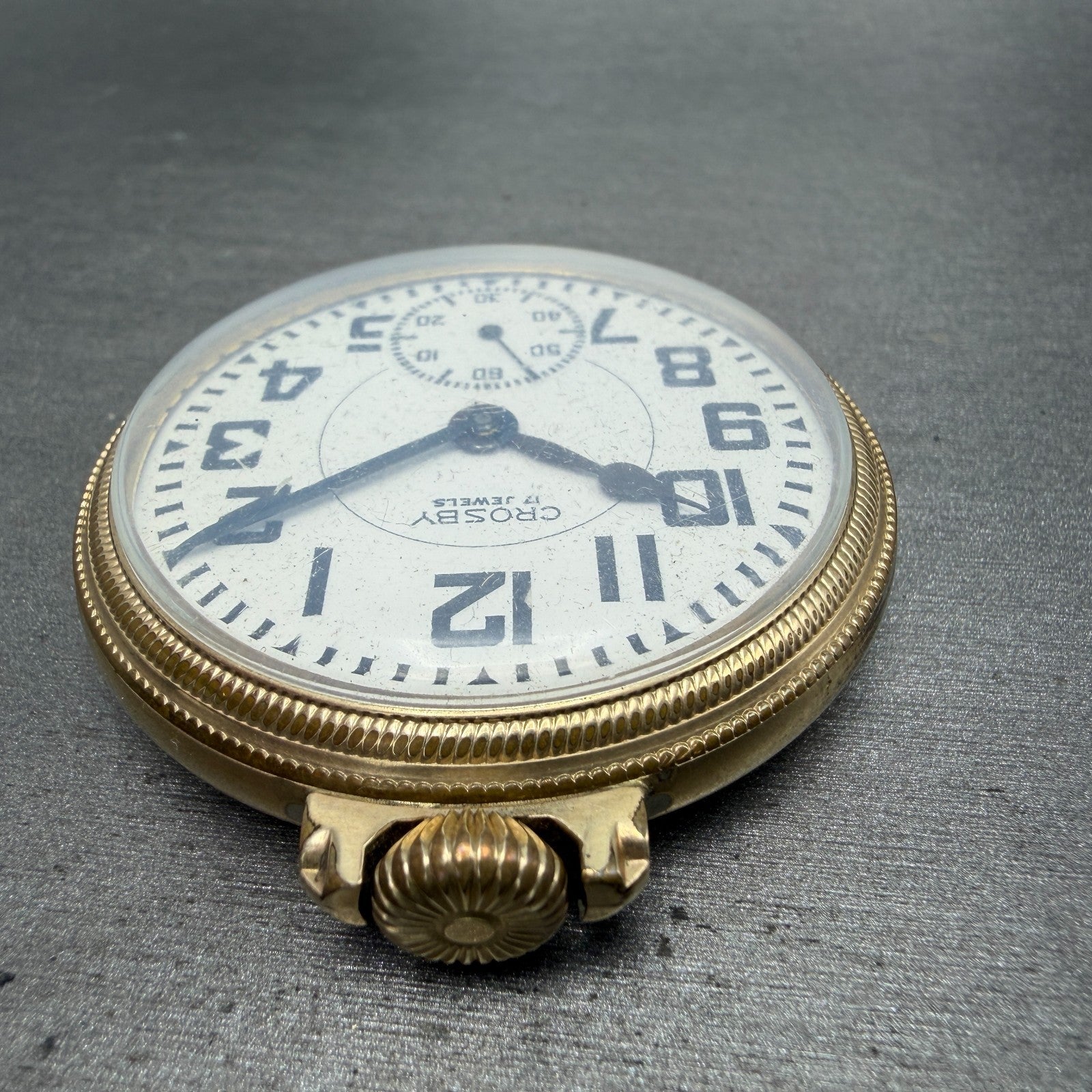 Crosby Pocket Watch 50mm White Dial Gold Plated Manual Wind 17 Jewels PARTS5
