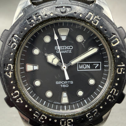 Seiko Diver Sports 150 Watch Men 37mm Black Dial Steel Daydate 7N33-6A3B NewBatt1