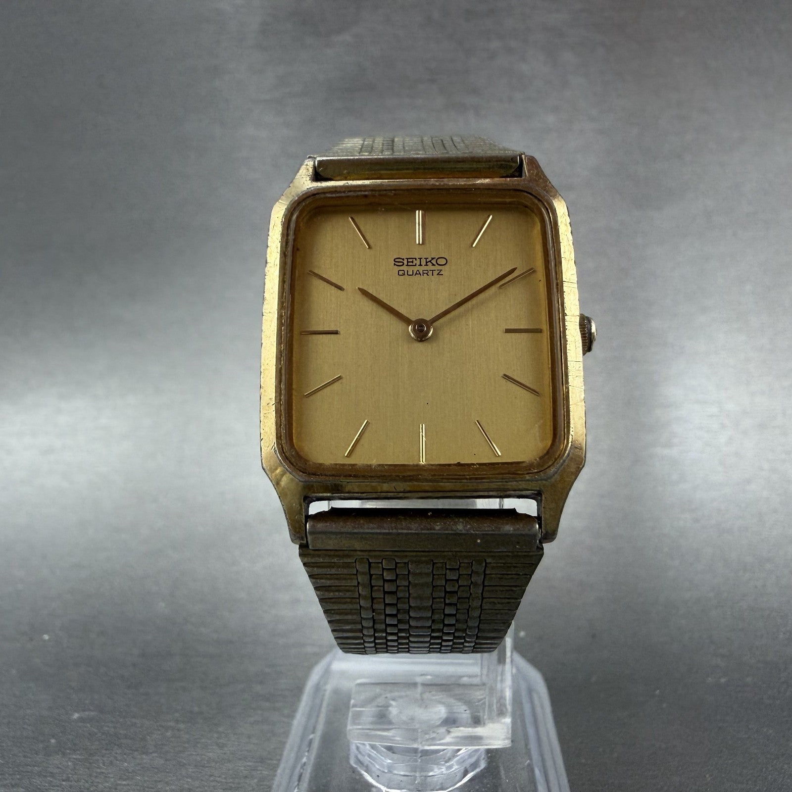 Seiko Tank Watch Men 26mm Champagne Dial Gold Tone Rectangle 6530-5500 New Batt5