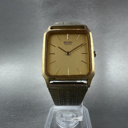Seiko Tank Watch Men 26mm Champagne Dial Gold Tone Rectangle 6530-5500 New Batt5