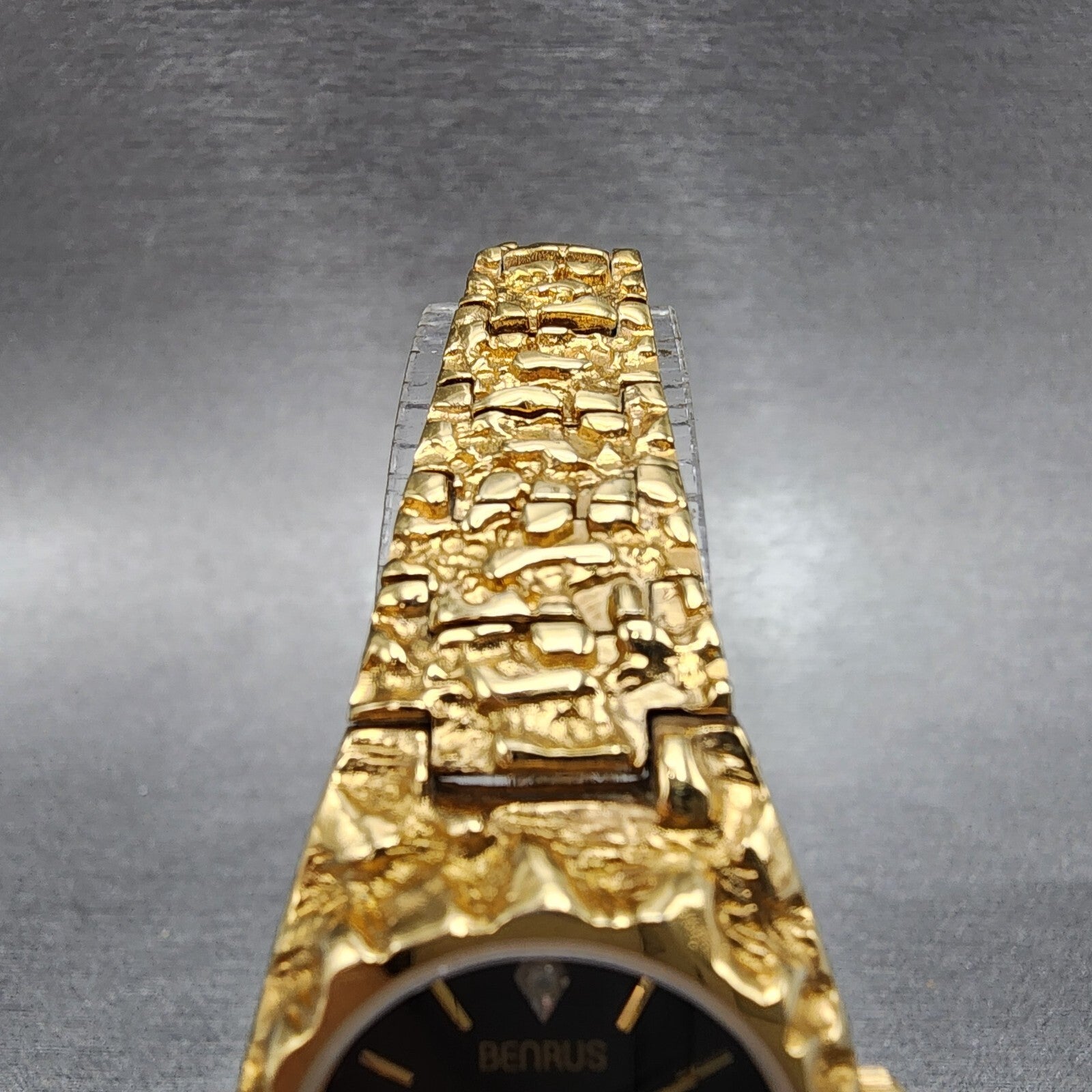 Benrus Gold Nugget Watch Women 23mm Black Dial Gold Tone Round New Battery4