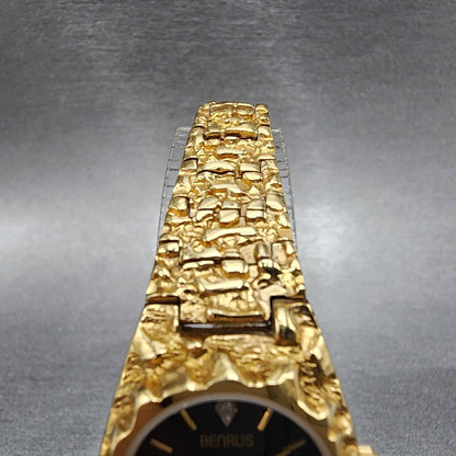 Benrus Gold Nugget Watch Women 23mm Black Dial Gold Tone Round New Battery4