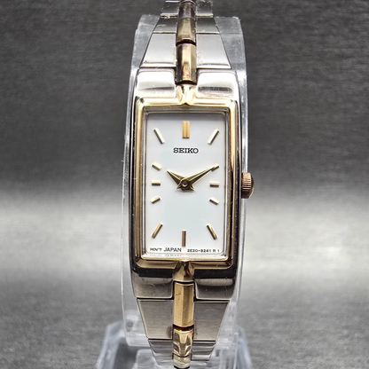 Seiko Tank Watch Women 13mm White Dial Two Tone Rectangle 2E20-0AY0 New Battery0