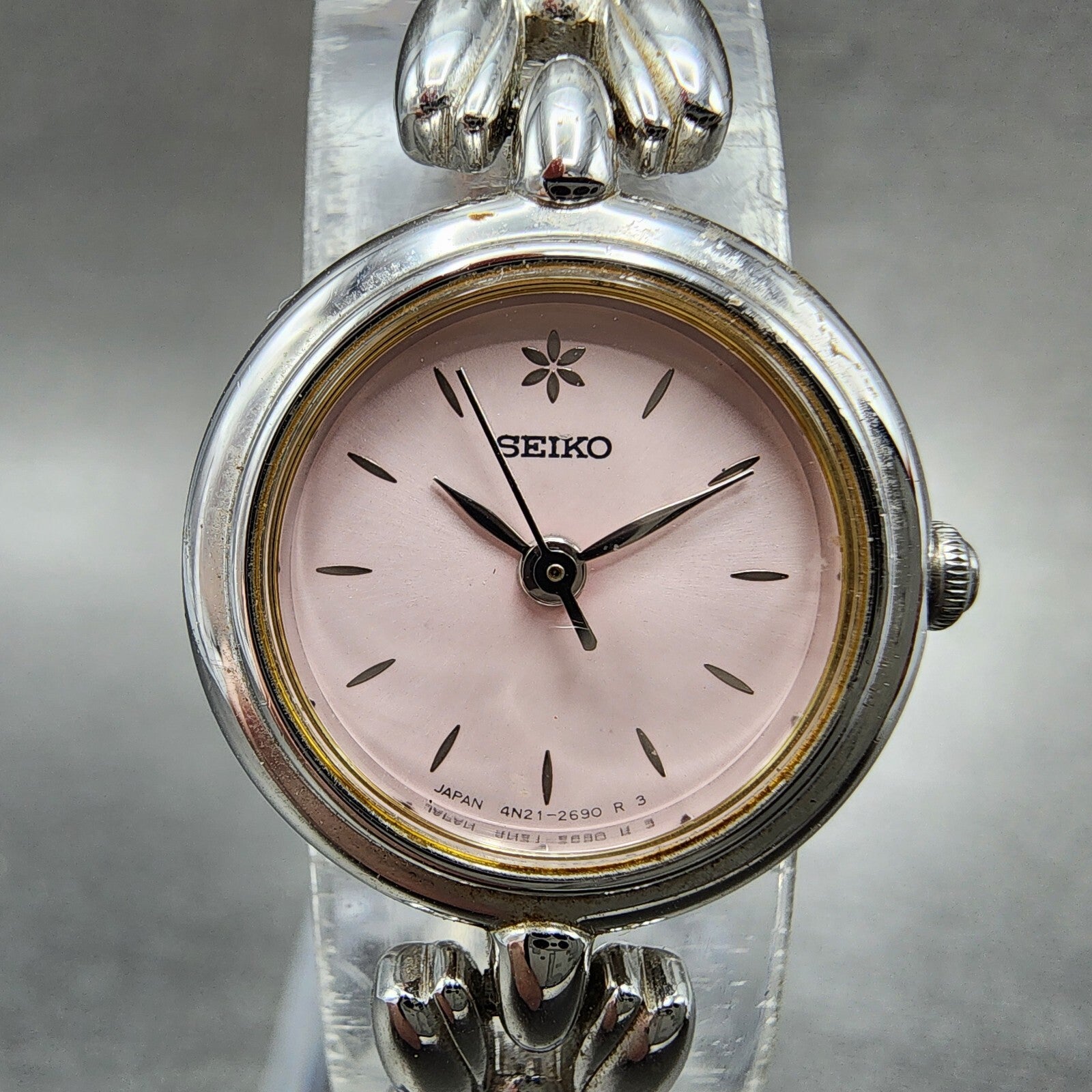 Seiko Watch Women 20mm Pink Dial Silver Tone Round 4N210740 New Battery1