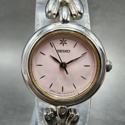 Seiko Watch Women 20mm Pink Dial Silver Tone Round 4N210740 New Battery1