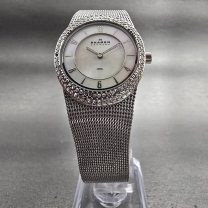 Skagen Watch Women 26mm MOP Dial Silver Tone Gemmed 566XSSS New Battery5