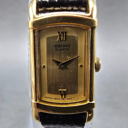 Seiko Tank Watch Women 12mm Champagne Dial Gold Tone 2E20-5969 New Battery VTG1
