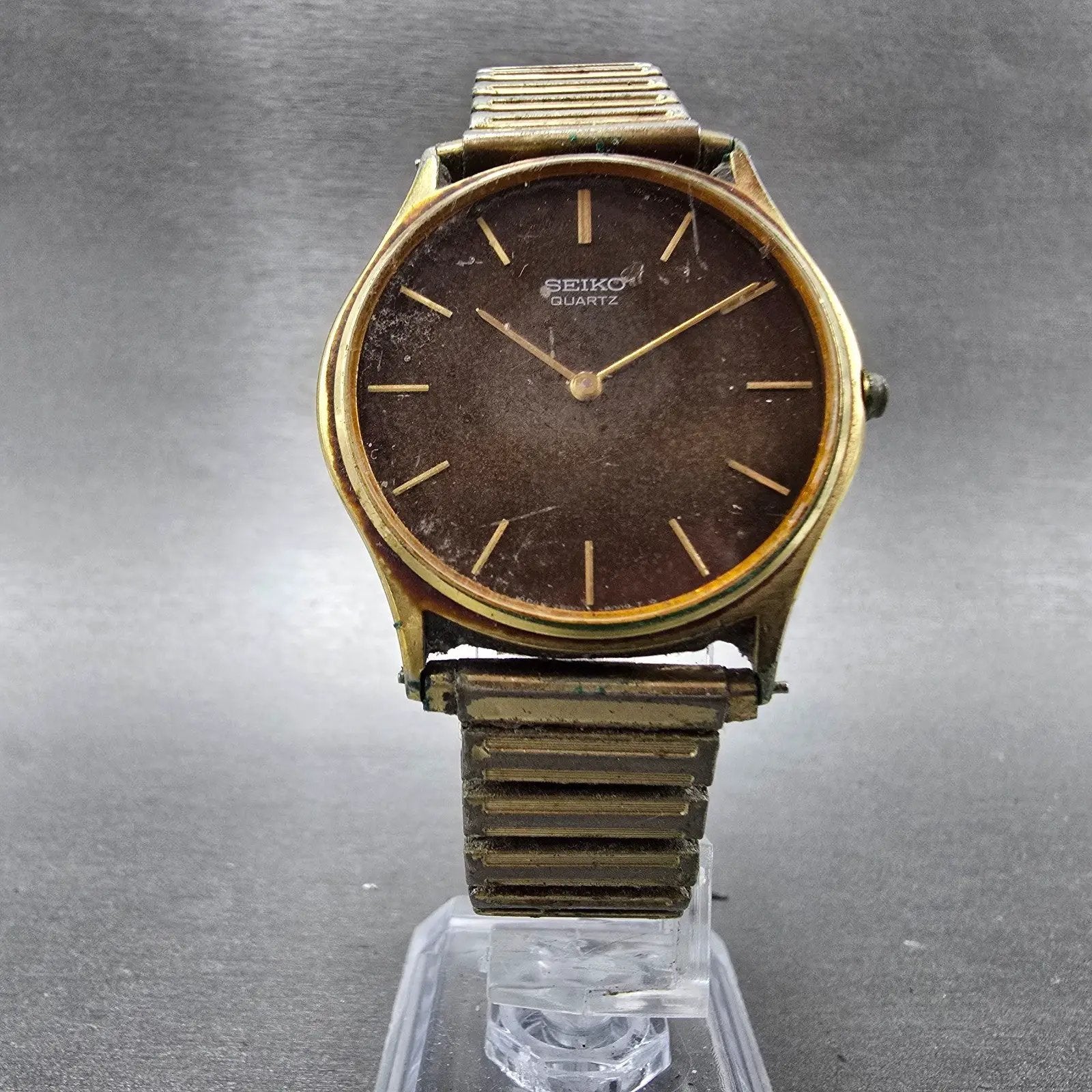 Seiko Watch Men 33mm Brown Dial Gold Tone Round 7800-8009 PARTS Vintage JBJ6